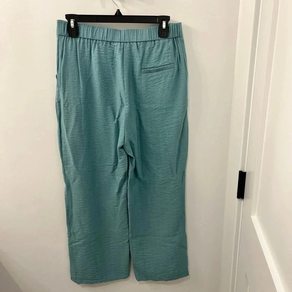 HAPPILY GREY blue/greenFLOWY PANTS wide leg cropped high rise size large NWT - Picture 2 of 9